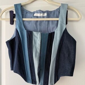 Altar'd State Multitone Blue Stripe Patchwork Denim Corset Tank